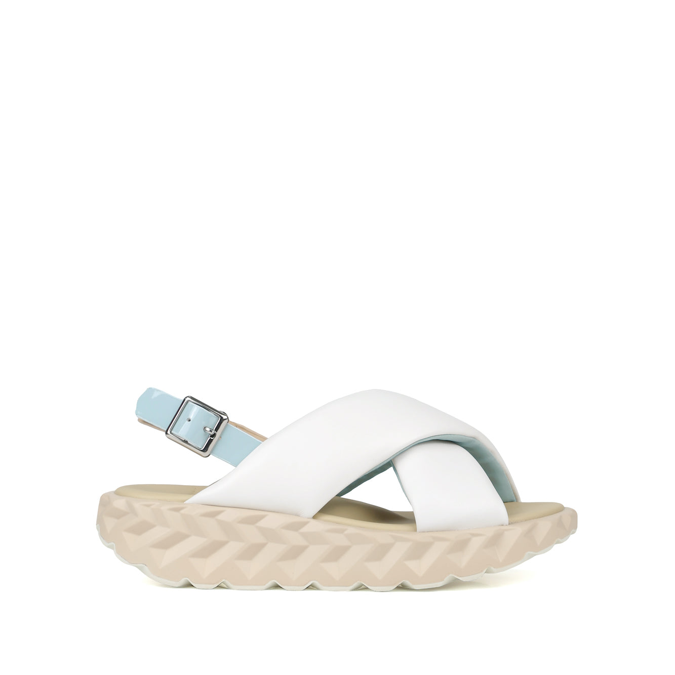 Women's cross strap white leather sandals swith original platform