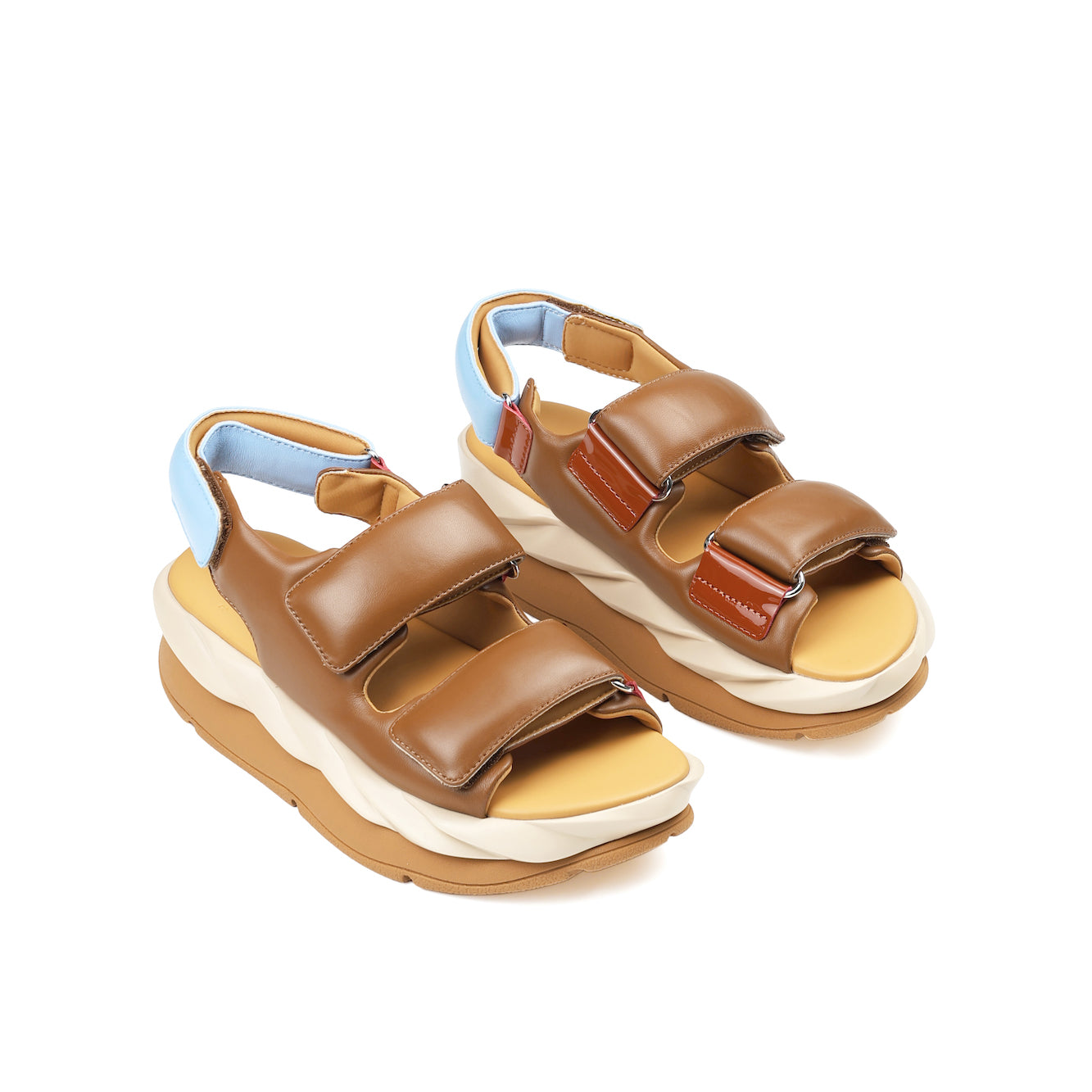 Women's brown leather sandals ith velcro
