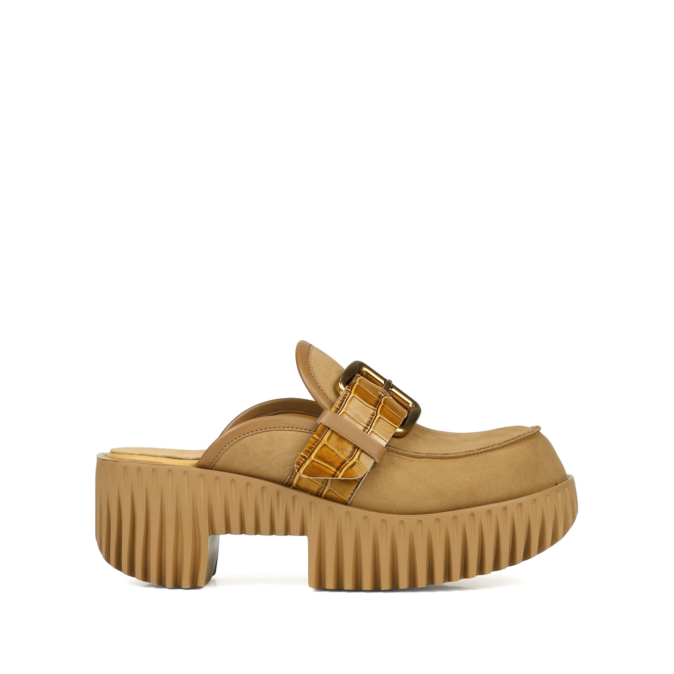 Women's platform leather mules in soft brown