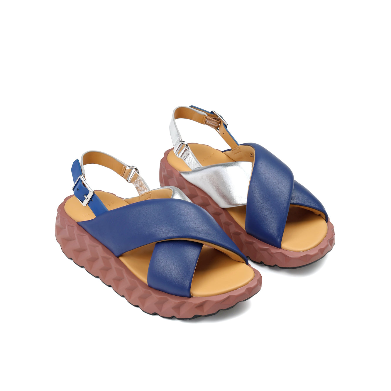 Blue and silver premium leather sandals for women