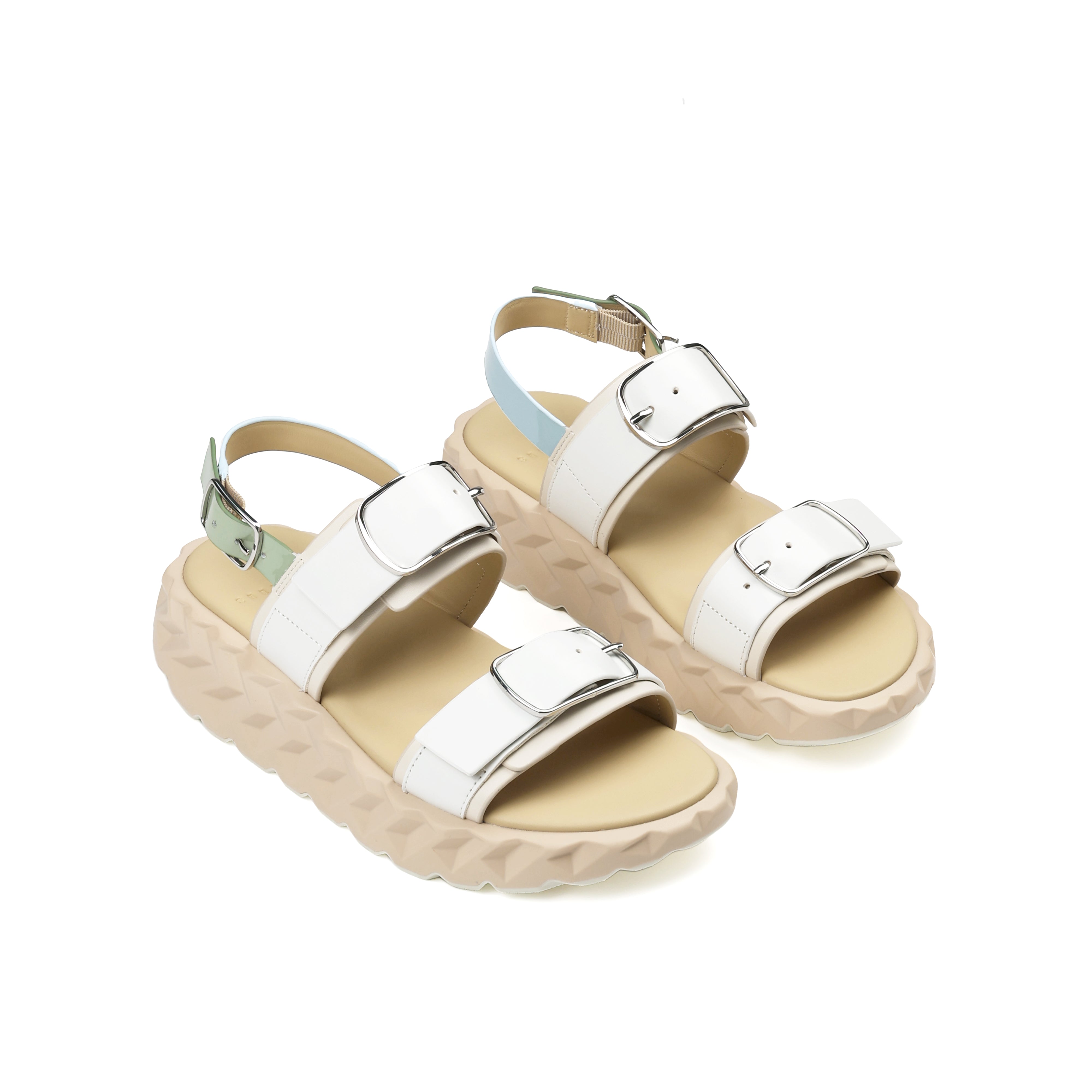 women's white leather sandals with adjustable buckles