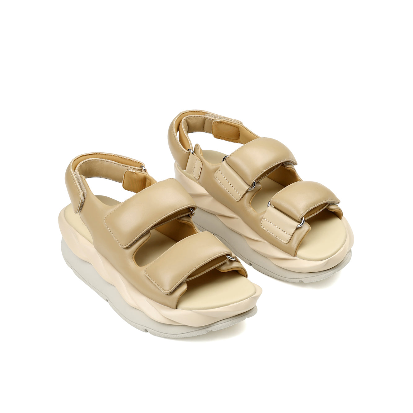 Women's beige leather sandals with comfy platform at 4CCCCEES