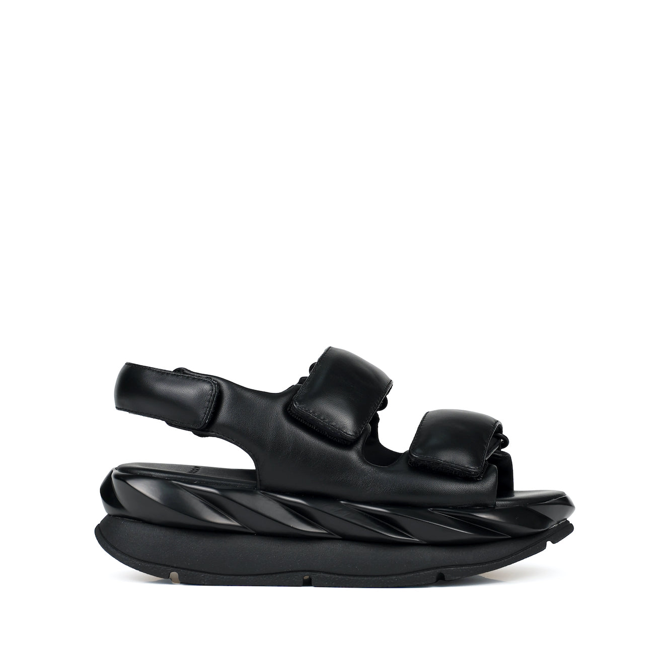 Women's black leather platform sandals with velcro