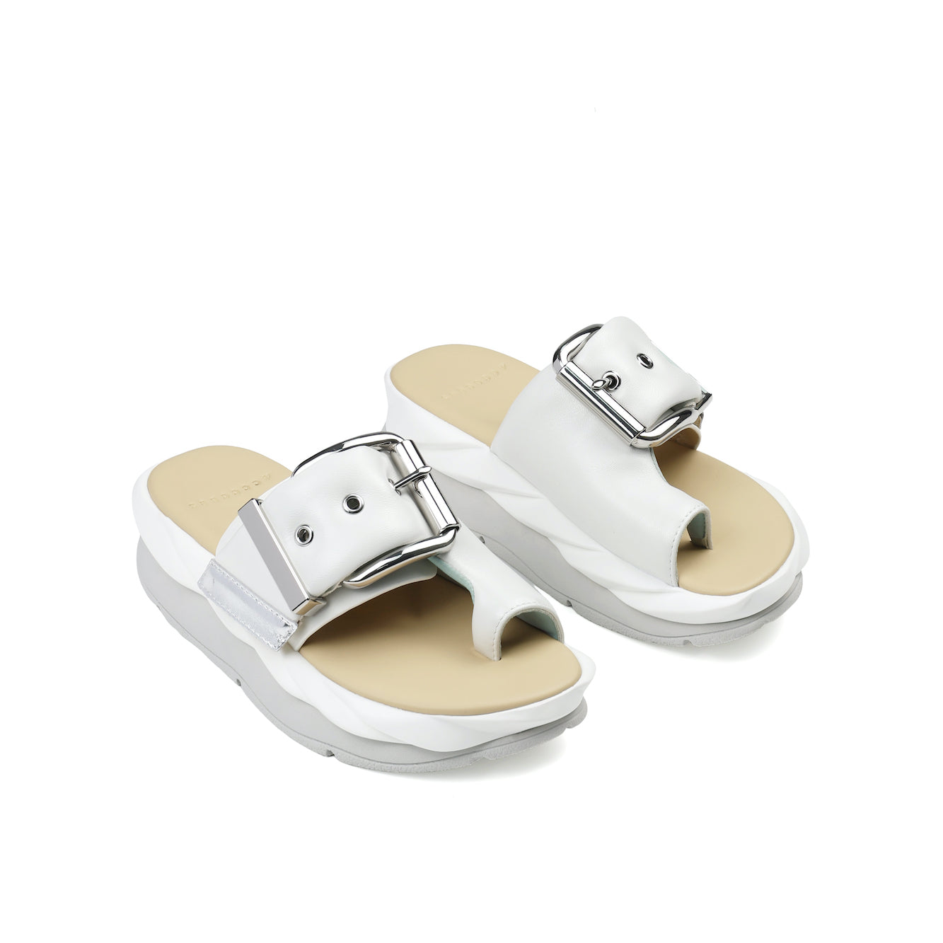 white leather toe sandals with buckle detail for modern women