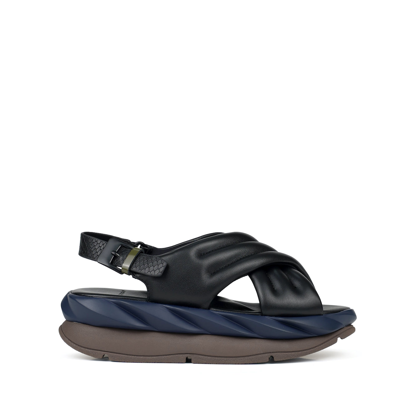 premium black leather women's sandals with comfy platform