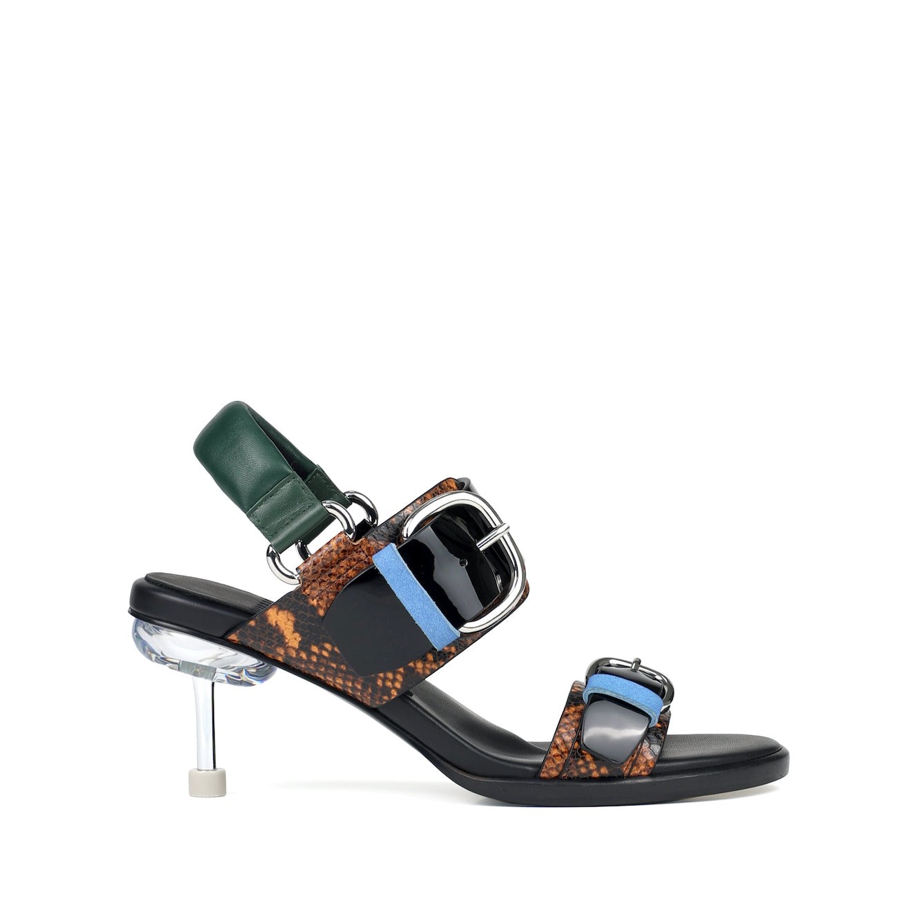 luxurious black leather comfy heels with buckle detailing