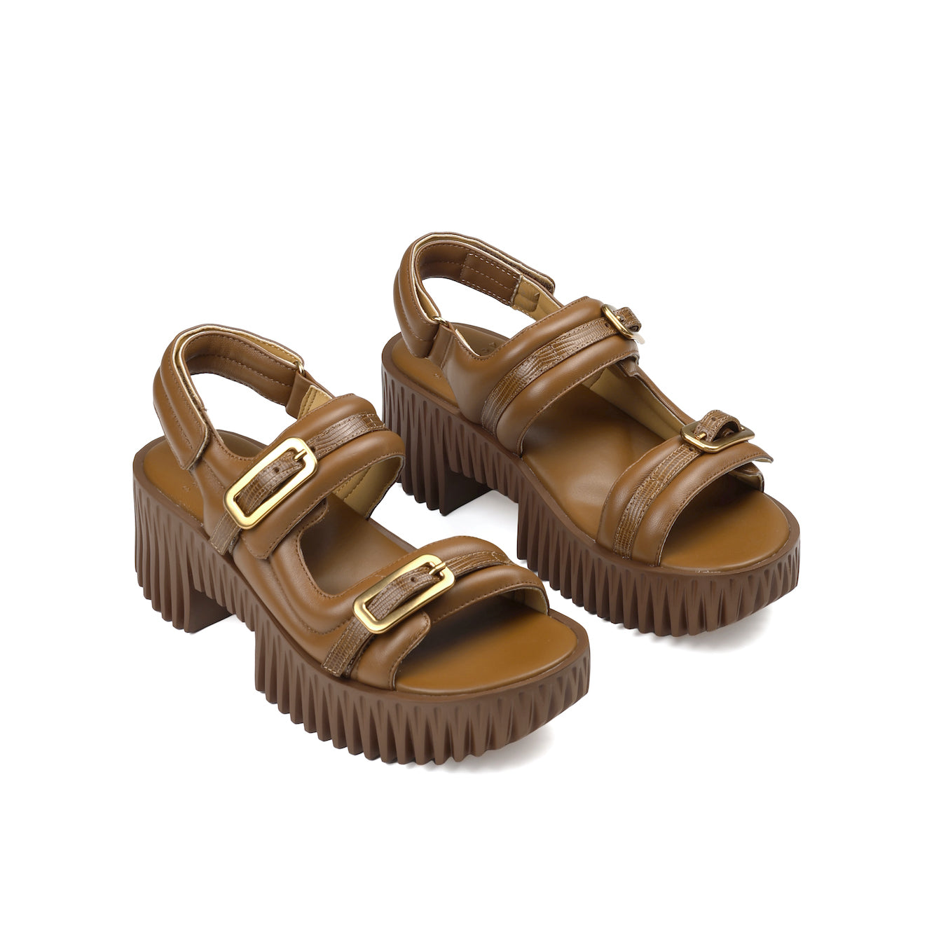Brown leather wedge sandals with original platform