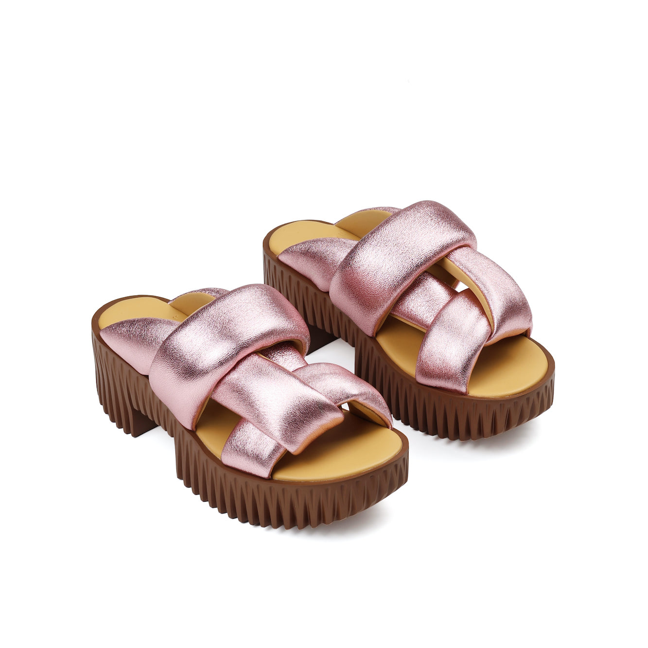 women's metallic pink wedge sandals